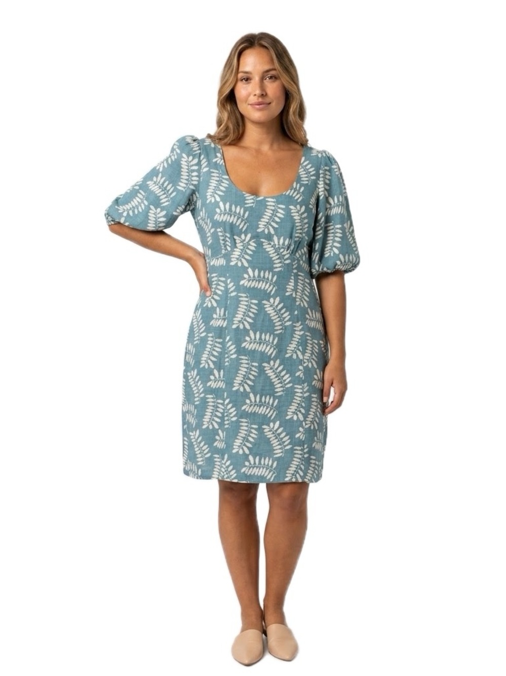 Parker Teal Botanical Print Cammi MIDI Dress